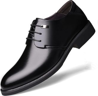 Generic Oxford Shoes for Men Lace Up Derby Shoes Round Toe Faux Leather Block Heel Anti-Slip Non Slip Party(Black,9.5 UK)