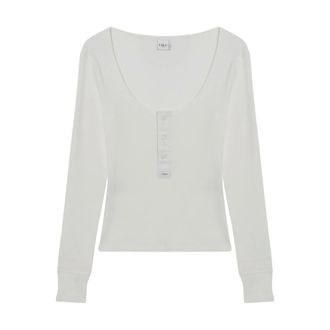 Chlo&eacute; Round-neck Knitwear, female, Black, Size: L Scoop-neck Henley Shirt