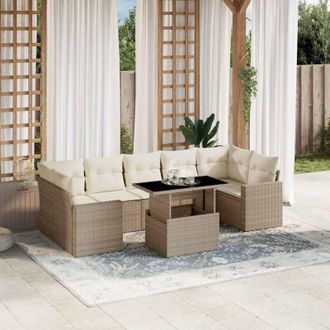 vidaXL Set De Sof&aacute;s De Jard&iacute;n Y Cojines 8 Piezas Rat&aacute;n Sint&eacute;tico Beige Vidaxl