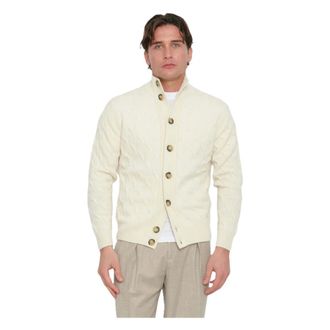 Paolo Fiorillo Bott. Ml Treccia Cardigan - Heren - Vesten - Beige - L - Wol - Truien & Vesten