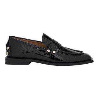 Ganni Studs Square Toe Loafer Shiny Croco - Shoes - Mujer - Negro - 37 EU