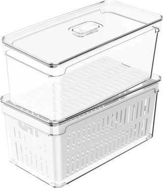 Ou Clear Stackable Fridge Organizer Bins with Drain Tray, Basket and Vented Lid, 2 Pack in Clear With White Drainer at Nordstrom