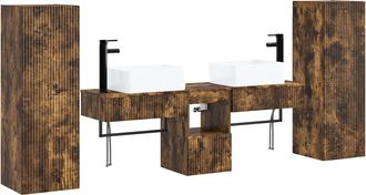 vidaXL Juego De Muebles De Ba&ntilde;o 5 Uds. Roble Ahumado Vidaxl