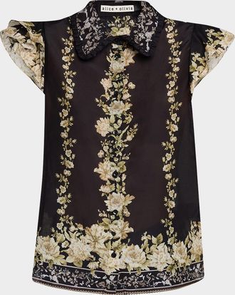 Alice & Olivia Martel Floral Flutter-Sleeve Blouse