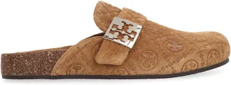 Tory Burch Womens Mules Suede Golden Brown Chamois Slippers Flat Shoes