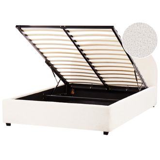 Beliani Cama Con Almacenaje Minimalista De Boucl&eacute; Blanco Crema 140 X 200 Cm Vaucluse