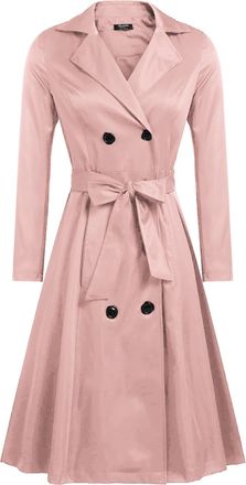 Zeagoo Womens Trench Coats Double-Breasted Long Coat with Belt, Light Pink, XL