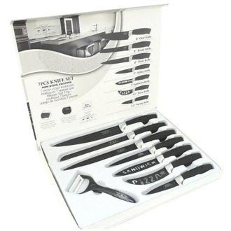 Trade Shop Trade Shop - Set 7 Coltelli Da Cucina In Acciaio Manico Antiscivolo Piu Pelapatate Black