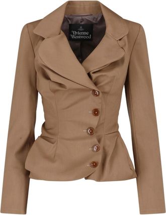 Vivienne Westwood Brown Drunken Classic-Lapel Peplum Wool Jacket