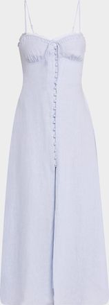 LoveShackFancy Linella Linen Sweetheart Fit and Flare Maxi Dress