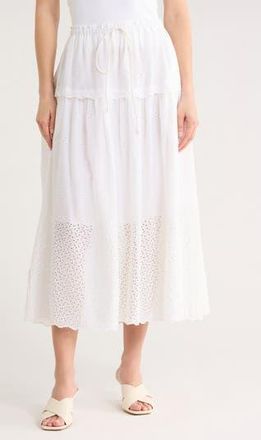 Elie Tahari Ruffle Embroidered Eyelet Cotton Blend Skirt in White at Nordstrom Rack, Size X-Small