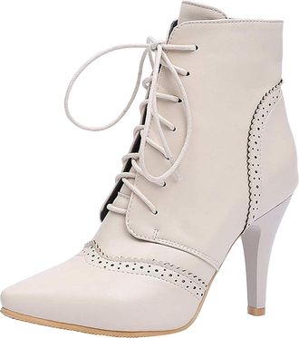 Generic Womens Leather Ankle Boots with Thin Heel and Pointed Toe Lace-up Ankle Boots Outdoor Wear High Heels