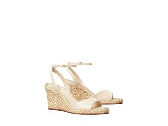 Tory Burch Raffia Sandal Wedge 80mm Womens Shoes New Cream : 10.5 M, Leather