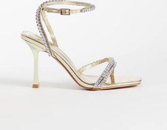 Simmi London Simmi London Wide Fit - Sibelle - Sandali con tacco oro a specchio decorati a pianta larga