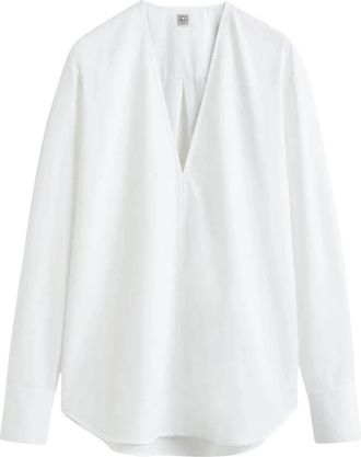 Toteme V-Hals Twill Blouse - Dames - Blouses - Wit - S - Overhemden