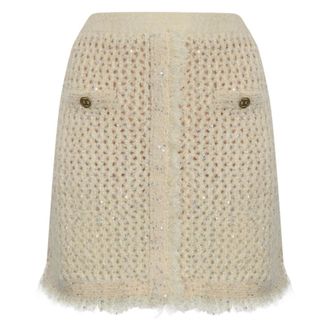 Twinset Rokken, Dames, Wit, L, Wol, Jacquard Mesh Wollen Rok