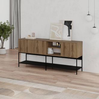 Decortie Amira Large Sideboard & Console Table with Push-to-Open Doors in Dark Brown | Size: 2 Pack