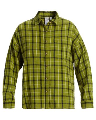 Roxy Langarmshirt ROXY Chloe Kim, Damen, Gr. S, gr&uuml;n (iguana platz plaid), Obermaterial: 100% Walkfrottier;, Shirts Langarmshirt