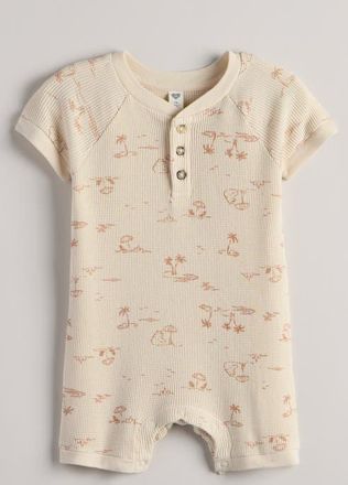 Nordstrom Waffle Knit Henley Romper in Beige Swan Beach Bears at Nordstrom, Size 18M
