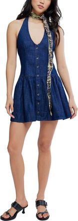 Free People Clean Break Denim Halter Minidress in Night Wash at Nordstrom, Size X-Small