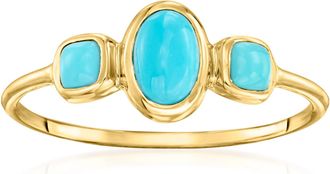 Ross-Simons Turquoise 3-Stone Ring in 14kt Yellow Gold