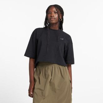 New Balance Womens Logo Oversized Jersey T-Shirt in Black Cotton Jersey, size X-Large