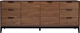 Miliboo Aparador Vintage Con Acabado De Madera De Nogal Oscuro Y Metal Negro Con Almacenaje 180 Cm Sarto