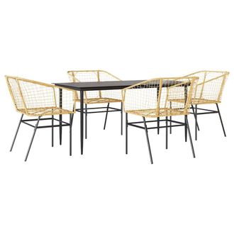 Berkfield Home 5 Piece Garden Dining Set Brown Poly Rattan Glass