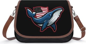 Generic US Flag Whale Crossbody Bags for Women Leather Tote Bag Travel Purse Shoulder Bag for Work Shopping