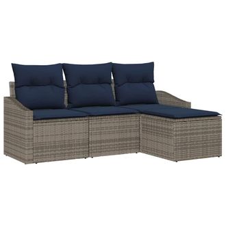 vidaXL Juego De Sof&aacute; Con Coj&iacute;n 4 Pcs Gris Y Marino Rat&aacute;n Sint&eacute;tico Vidaxl