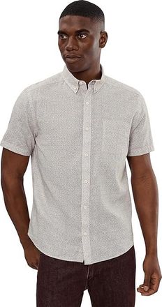 Johnston & Murphy Hampton Short-sleeve Cotton-linen Shirt Mens Clothing Tan Desert Tile : 3XL, Cotton/Linen