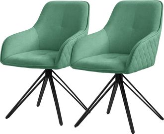ML Design Ml-design Set 2x Silla De Comedor Giratoria Con Respaldo Y Reposabrazos Asiento Verde De Tela Tejida Tapizado Con Patas De Metal Sill&oacute;n Dise&ntilde;o Ergon&oacute;m