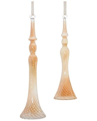 Melrose International Set Of 12 Amber Ombre Swirl Glass Drop Ornament