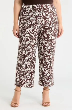 Anne Klein Print Knit Crop Wide Leg Pants in Dark Chocolate/White at Nordstrom, Size 2 X