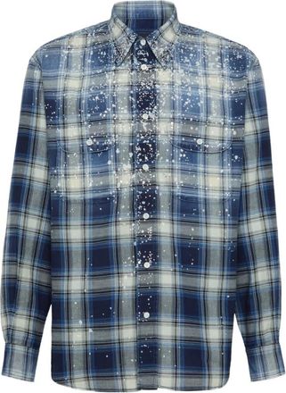 Dsquared2 Blauw Geruit Overhemd Lange Mouwen - Heren - Casual Overhemden - Blauw - 2XL - Overhemden