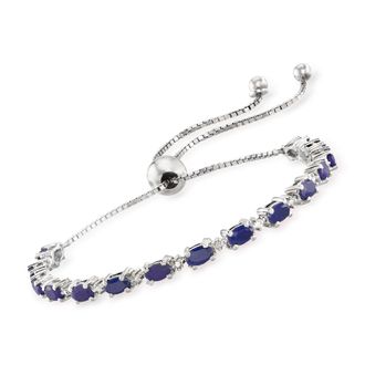 Ross-Simons Sapphire Bolo Bracelet With Diamond Accents in Sterling Silver