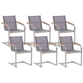 Beliani Conjunto De 6 Sillas De Jard&iacute;n Asiento De Textilene Gris Estructura De Acero Estilo Cantilever Cosoleto