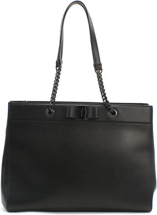 Ferragamo Vara Black Leather Tote Bag (Pre-Owned)