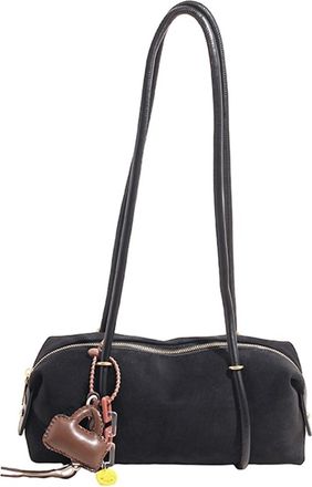 Generic Exquisite Faux Suede Square Shoulder Bags Solid Zipper Personality 2025 Autumn & Winter New Armpit For Women(Black and ornaments)