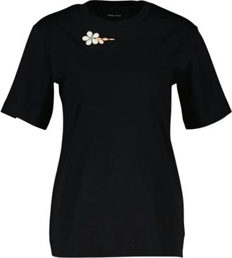 Simone Rocha T-shirt met versierde bloem - Dames - T-shirts - Zwart - M - Katoen - Tops