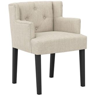 LPD Furniture Shay Winged Indoor Dining Chair with Arms - Linen Blend/Rubber Wood - L57 x W56.5 x H79 cm - Stone/Black - Partially Assembled