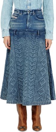 Diesel Midi skirt in cable-knit-effect denim - Skirts - Woman - Blue
