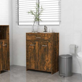 vidaXL Armario Ba&ntilde;o Madera Contrachapada Roble Ahumado 60x33x80 Cm Vidaxl
