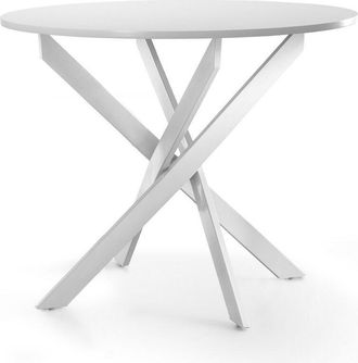 Home Heavenly Home Heavenly - Mesa Redonda Comedor Cocina Blake, Mesa Industrial 90 Cm Di&aacute;metro Con Patas Met&aacute;licas Entrecruzadas. Color: Blanco Pata Negra