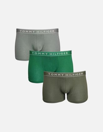 Tommy Hilfiger Mens Tommy Hilfiger 3-Pack Everyday Essentials Boxer Trunks, Utility Olive/Green - Tan/Green - Size: 37/36/32
