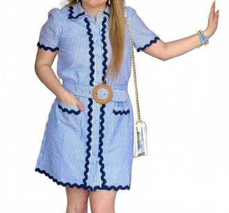 Sail to Sable Ella Belted Shirt Dress In Blue/white Stripe