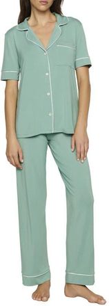 Eberjey Gisele Short Sleeve Pant Pajamas in Seagrass/white at Nordstrom, Size X-Large