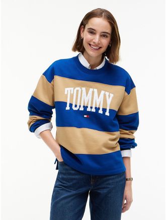 Tommy Hilfiger Womens Varsity Logo Rugby Stripe Sweatshirt - Anchor Blue - XXL