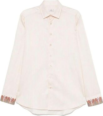 Etro Gestreepte Katoenen Overhemd met Paisley Manchetten - Heren - Casual Overhemden - Wit - L - Katoen - Overhemden