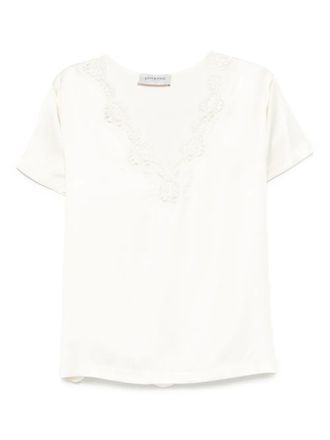Ermanno Scervino lace-trimmed V-neck top - Neutrals